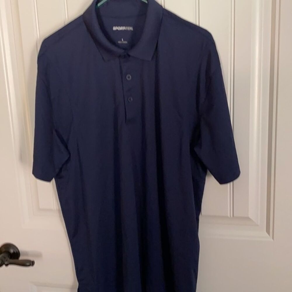 E69)  NWOT Men's Navy Sport-tek  Dri Wick Polo Sz. Large Monogram